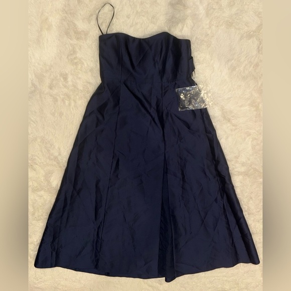 NWOT ALFRED SUNG Strapless Satin A-Line with pockets midnight blue sz 18 Gown - Picture 2 of 7